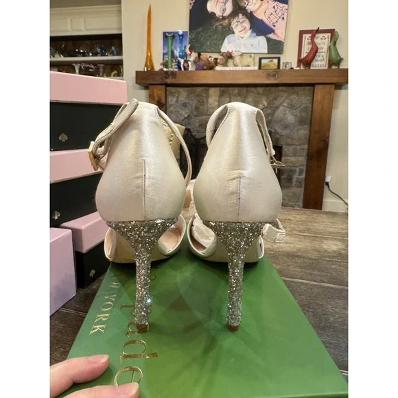 Kate Spade New York Iveene Bridal Bow Ivory Satin Hight Heel Sandals Size‎ 11 - Picture 8 of 14